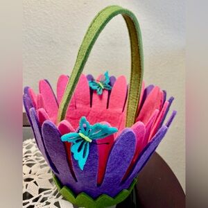 Colorful Felt Basket with Butterfly Accents